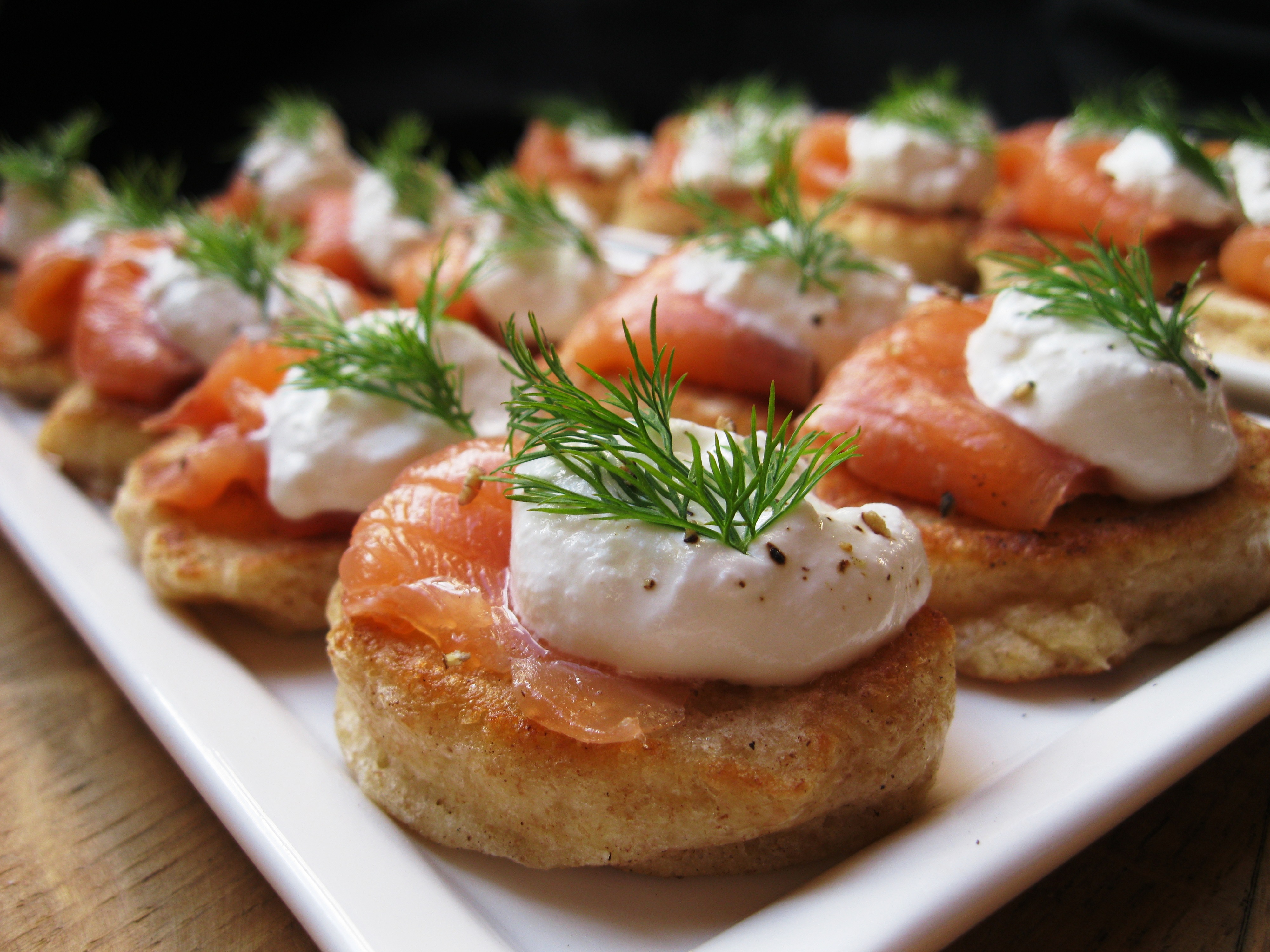 Blini with smoked salmon and dill